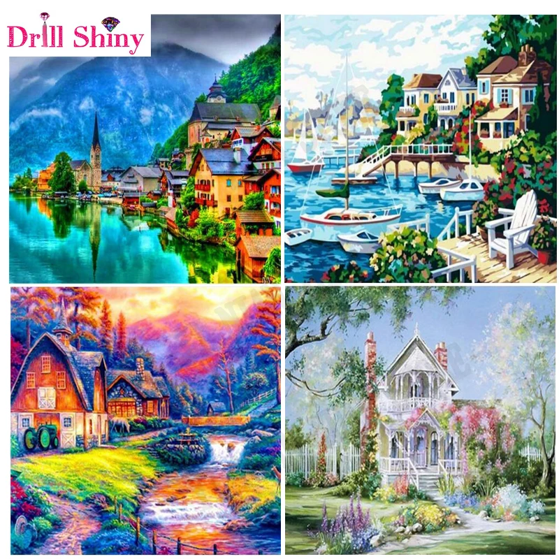Needlework Embroidery 5D DIY Diamond Painting Cottage Villa mosaic Picture Cross Stitch kit Round Rhinestone Room Decoration Art | Дом и сад