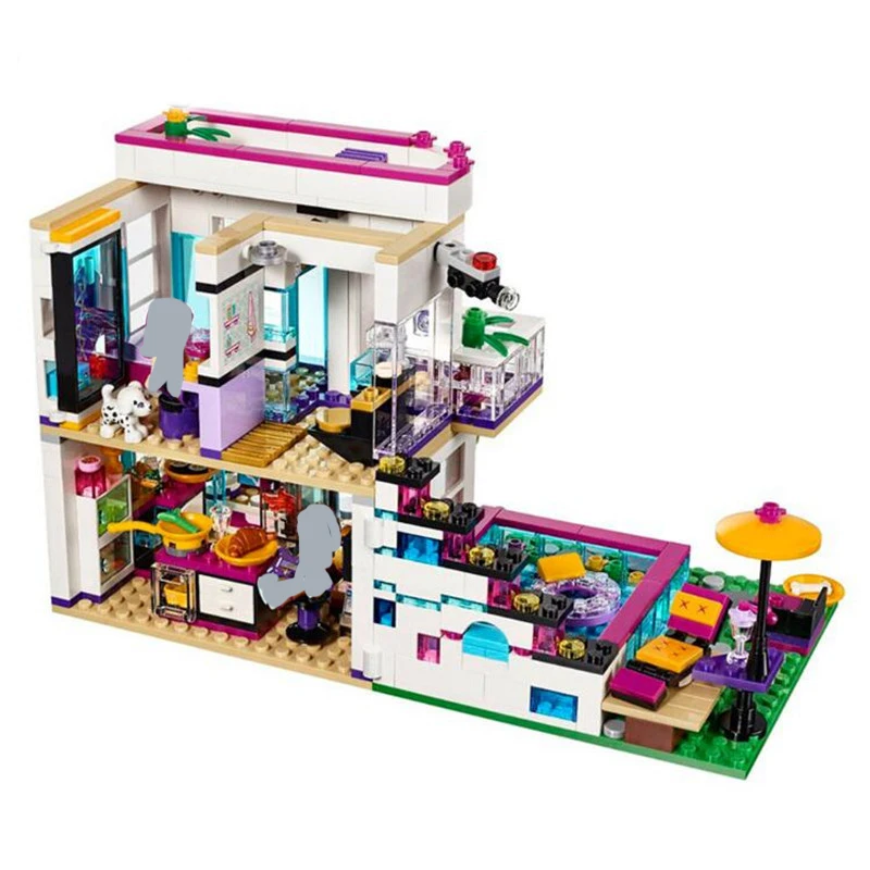 Цена Friends Serices Livi s Pop Star House Совместимость Legoingly Friends 41135 строительный блок Andrea Brick Игрушки для девочек Подарки 01046