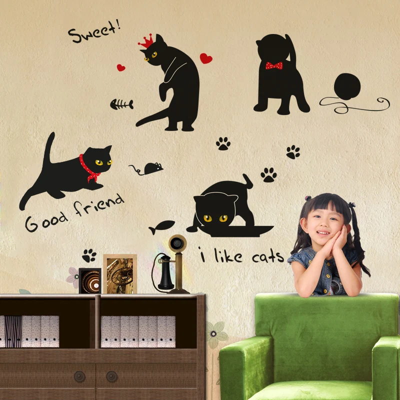 [SHIJUEHEZI] Black Cats Wall Sticker Environmental PVC Material Animal
