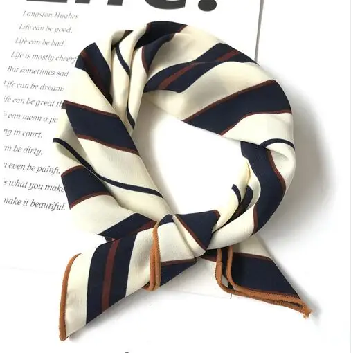 

50*50cm High Quality Silk Scarf Women Small Soft Squares Decorative Head Scarf Multicolor Stripe Print Kerchief Neck Wrap