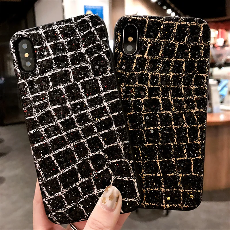 Роскошный блестящий чехол в клетку с блестками для iPhone 11 Pro Max XS XR X 7 8 5 6 6S Plus 8plus