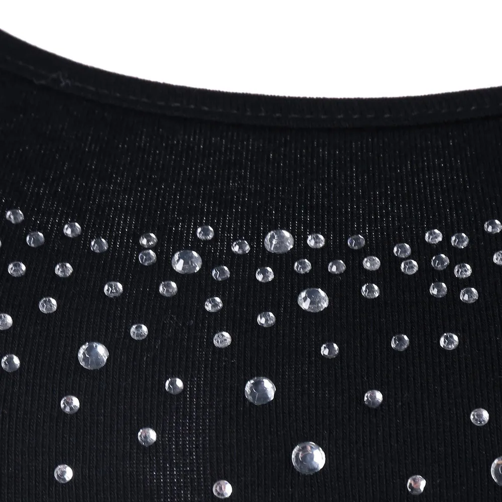 Женский топ со стразами Кружевной укороченный вставкой Облегающая майка Camisole