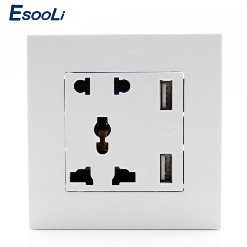 

Esooli New Arrival Direct Manufacturer 1pcs Double USB Port Electric Wall Charger Dock Socket Power Outlet Panel Plate Newest