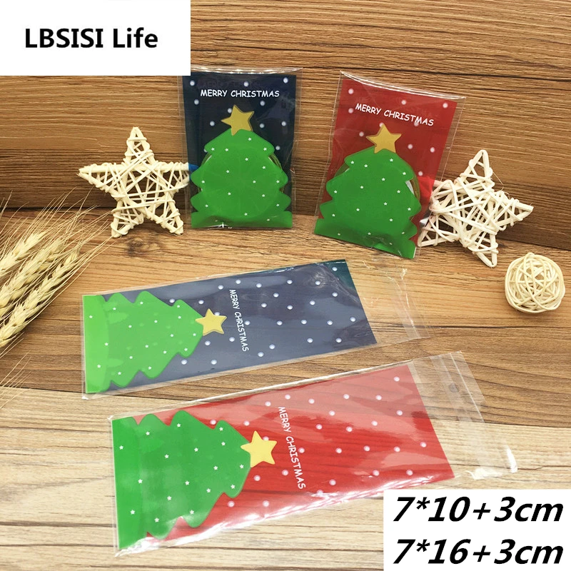 LBSISI Life 100 шт самоклеющиеся пакеты для рождественской елки со звездами и точками, пластиковый пакет из полипропилена, подарочный пакет для ювелирных изделий, полиэтиленовый пакет, новое поступление