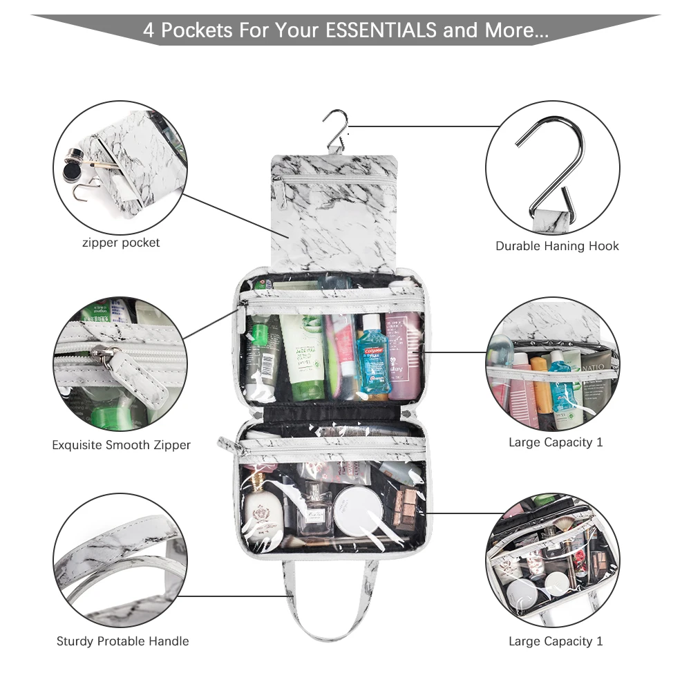 MyMealivos الرخام كبيرة متعددة الاستخدامات السفر حقيبة مستحضرات التجميل-مثالية شنقا السفر أدوات الزينة المنظم