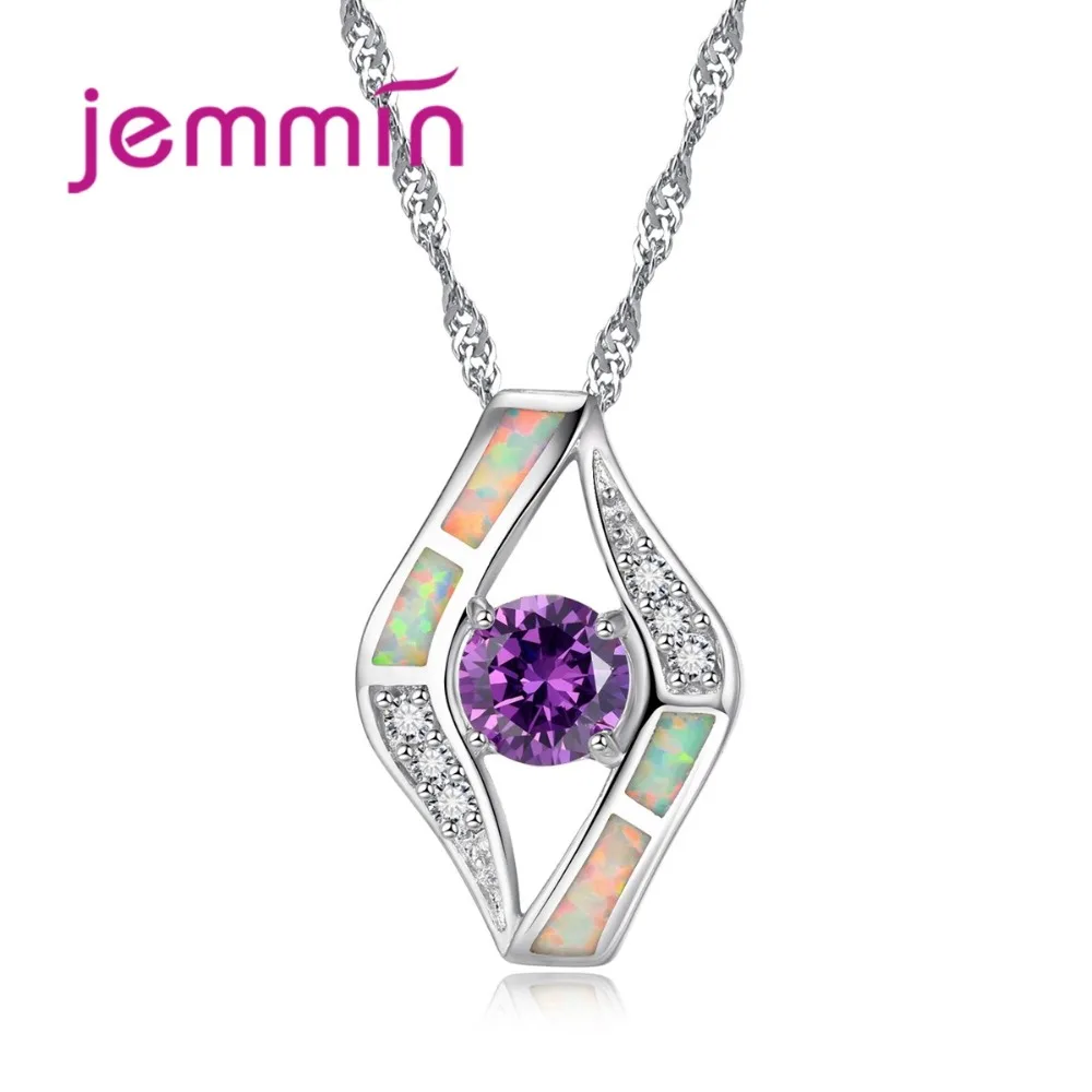 

Jemmin 2 Colors Fine White Opal 925 Sterling Silver Crystal Pendants Necklaces For Women Wedding Party Statement Necklace Bijoux