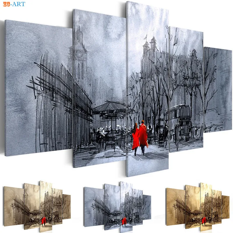 5 шт. пара Холст печати Плакатов Живопись Абстрактные Картины Пейзаж Wall Art