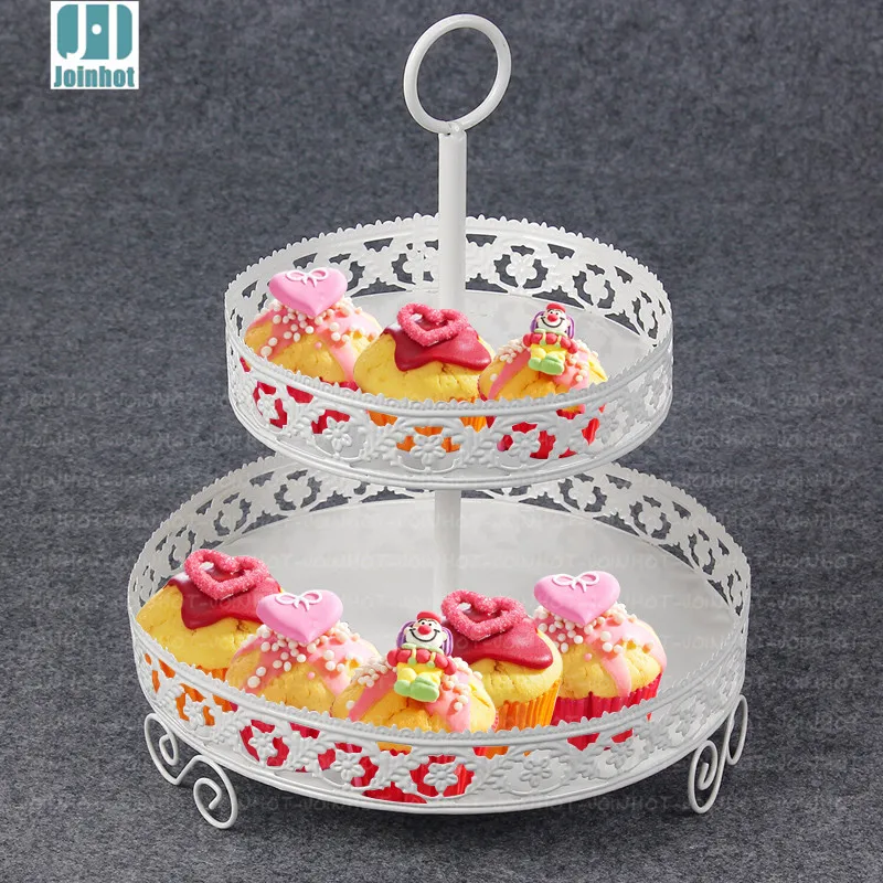 

2 Tiers Round White Lace Cupcake Iron Cake Stand Birthday Party Hotel Decoration Wedding Towers Dressert