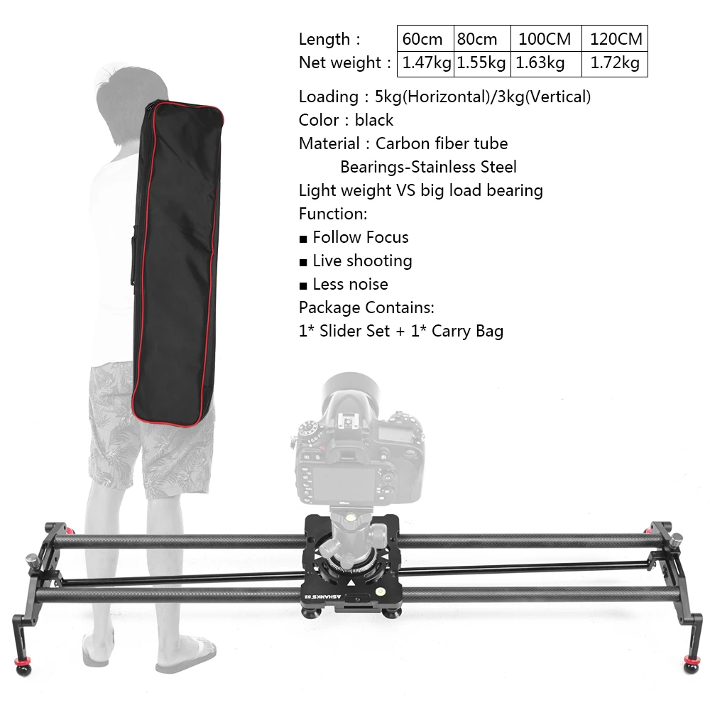 ASHANKS 60 см 4 подшипника из углеродного волокна DSLR камера DV слайдер Трек видео стабилизатор рельс трек слайдер для DSLR или видеорегистратор
