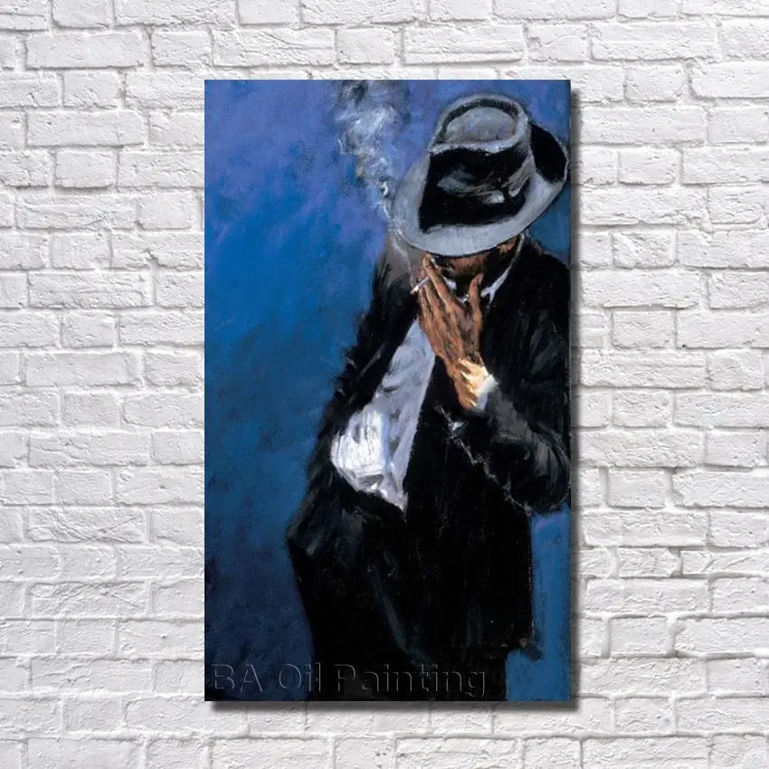 

Free Shipping 100% Hand Painted Modren Smoking Man Oil Painting Home Decoration Modern Canvas Wall Picture no Framed Art
