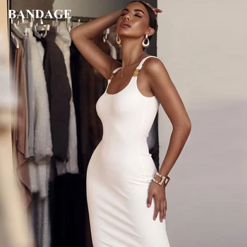 

Leger Babe Summer Dress Spaghetti Strap Women Sexy Midi Bodycon Dress White Tube Long Bandage Dresses Celebrity Party Vestidos