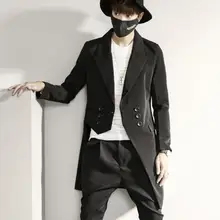 Мужской ассиметричный Повседневный приталенный Длинный блейзер двубортный Свадебный вечерний хип-хоп костюм для панков куртка для ночного клуба певец сценический костюм