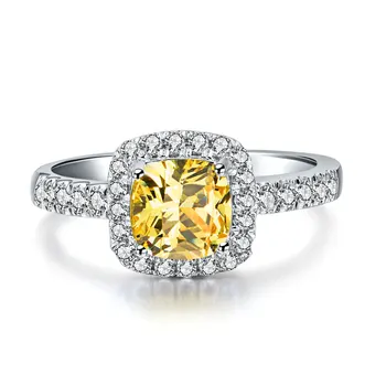 

2Ct Yellow Cushion Cut Ashine Synthetic Diamonds Wedding Ring For Women Surprise Quality AU585 White Gold