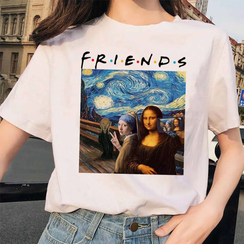 Mona Lisa футболка уличная одежда Хип Хоп Стиль повседневные друзья короткий рукав Harajuku футболки женские 90S забавные