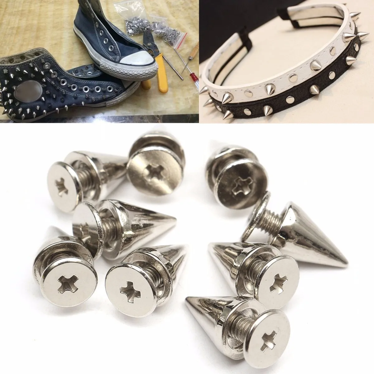 

7x10mm 100 PCS DIY Nails / Rivets Ball PUNK Clothing Customization Silver Metal Bag Studs Cone Punk Spikes Rivet Leathercraft