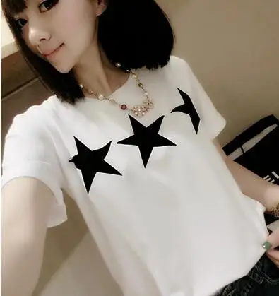 

HGFS 2019 WomenT shirt Ladies short sleeve star print vintage casual T-shirt big size summer tops for woma
