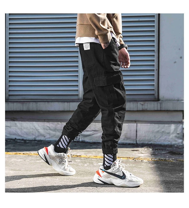 Разборчивые камуфляжные брюки, мужские брюки-карго, мужские брюки с карманами в стиле хип-хоп, Мужские штаны длиной до щиколотки, Японская уличная одежда, брюки