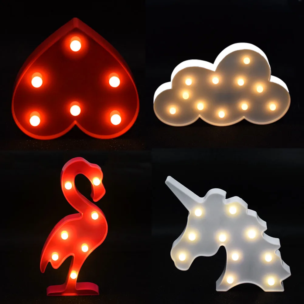 

Luminaria LED Flamingo Unicorn Night Lights Moon Cloud 3D Table Lamp LED Marquee Letter Light Pendant Tropica Party Decor Gifts