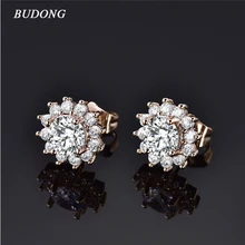 Budong роскошный подарок серьги-гвоздики для женщин золотой цвет 3 цвета украшения со стразами, серьги Bijoux женские ювелирные изделия XUE300