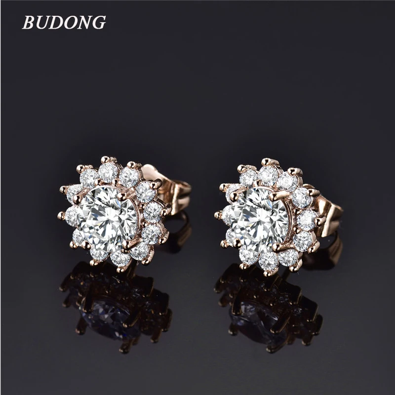 

BUDONG Luxury Gift Stud Earrings for Women 2017 Gold-Color 3 Colors Crystal Jewelry Earrings Bijoux Women Jewelry XUE300