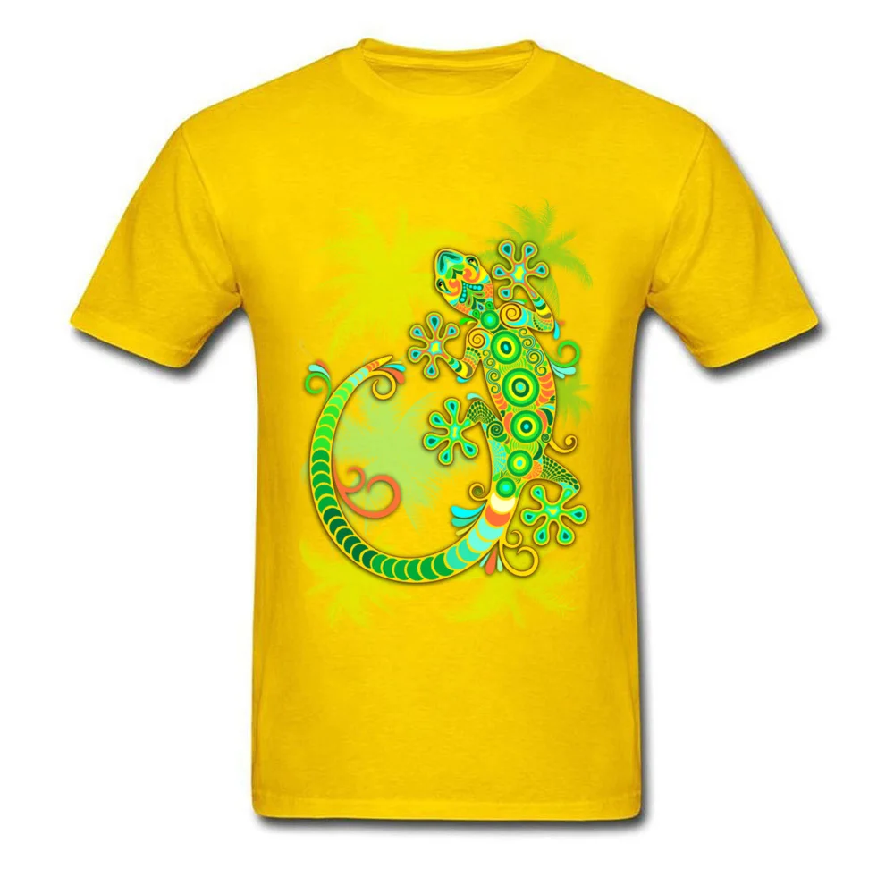 High Quality Gecko Lizard Colorful Tattoo Style Funny Top T-shirts Crewneck Pure Cotton Men Tops Shirt Tee Shirts April FOOL DAY Gecko Lizard Colorful Tattoo Style yellow