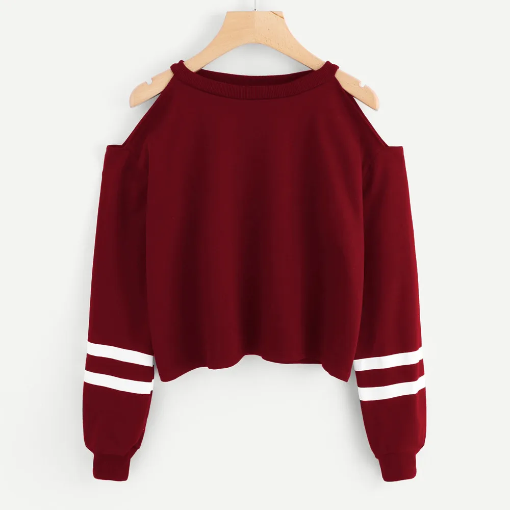 

Tops Women's Fashion Women Solid Long Sleeve Casual Off Shoulder Hooded Sweatshirt Pullover Blouse sudadema mujer