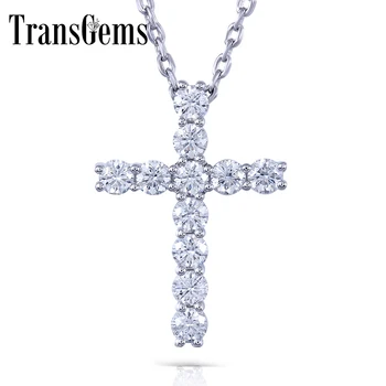 

Transgems Cross Shaped S925 Sterling Silver Moissanite 3MM GH Color 1.1 CTW Brilliant Cross Pendant Necklace for Women