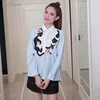 Lychee Mori Girl Women Blouse Cat Flower Embroidery Stripe Casual Loose Long Sleeve Spring Autumn Shirt Tops 6