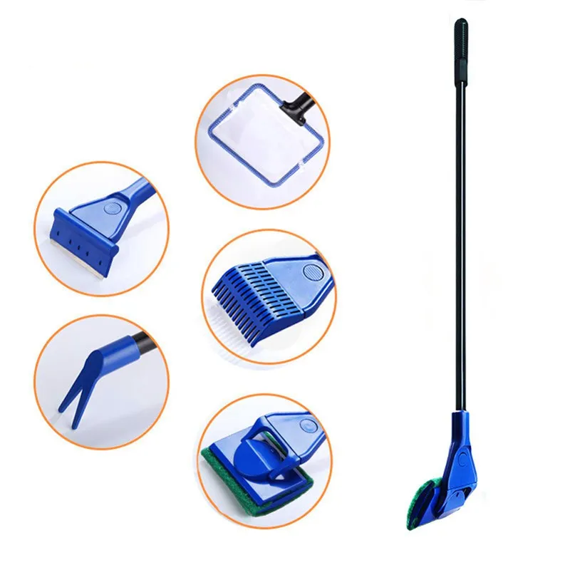 

Aquarium 5 in 1 Tank Clean Set Aquarium Cleaner Net Fish Gravel Rake Algae Scraper Sponge Fork Brush Glass Cleaning Tools