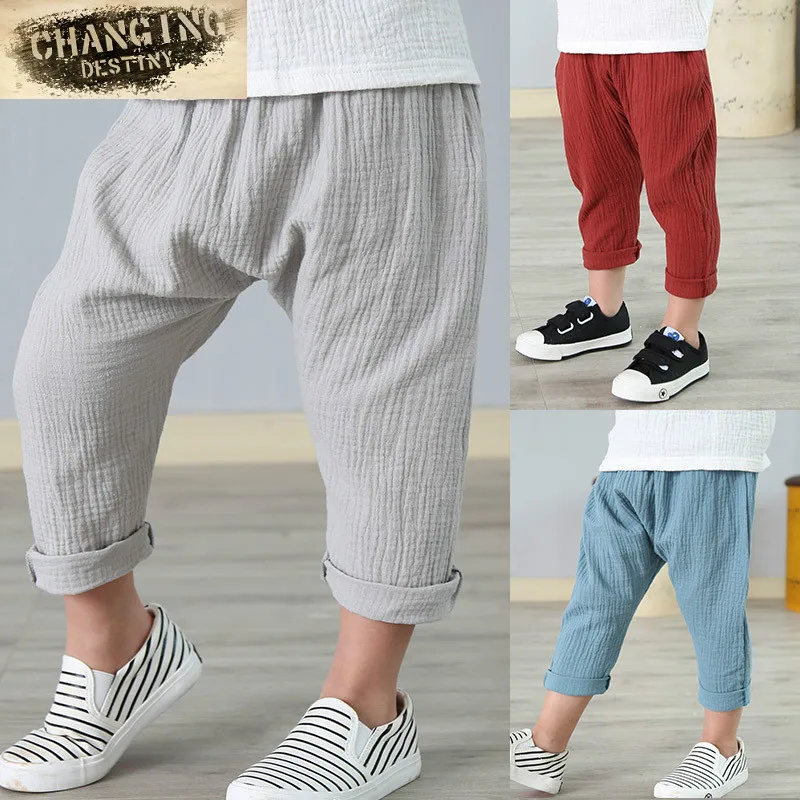 

New 2-6 Children's Clothing 2018 Summer Children's Cotton Linen Pants Boys Cotton Ultra-thin Breathable Leisure Harem Pants