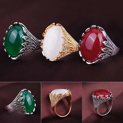 

Men's Women's Rhinestones Opal Vintage Finger Stone Ring Anti-Silver