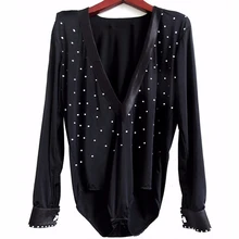 Мужской латинский танцевальный Топ 165-180 см, бальный танец, рубашка для мужчин, черный горный хрусталь, сатин и спандекс, Мужская танцевальная рубашка, тренировка/представление