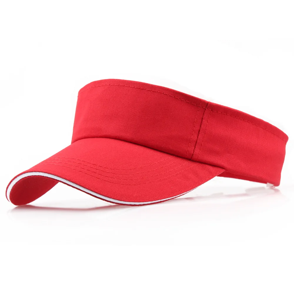 Summer 100% Cotton Visors Hat Women Men's Sandwich Bill Sun Visor Cap Golf Running Sports Black Orange Navy Sky Blue Red 5