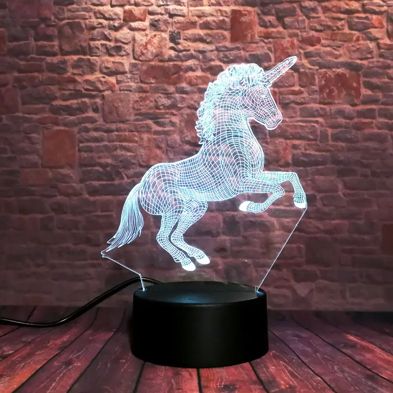 

3D Illusion LED NightLight Luminous Colorful Touch Flash Light Desk Lamp Unicornio Party Docor Unicorn Animal Model Toys