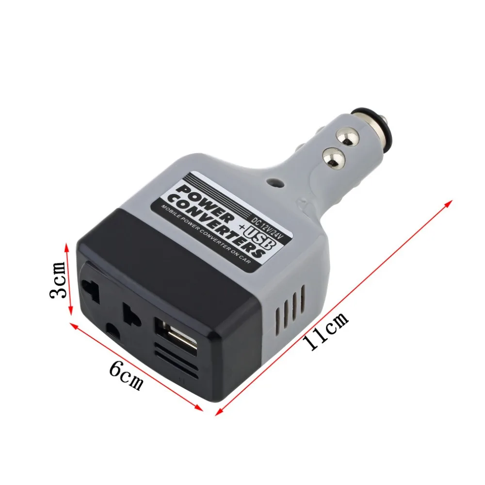 Горячая DC 12 V/24 V к переменному току 220V USB 6V автомобиль мобильный инвертирующий усилитель мощности адаптер Авто Мощность конвертер Зарядное устройство б/у