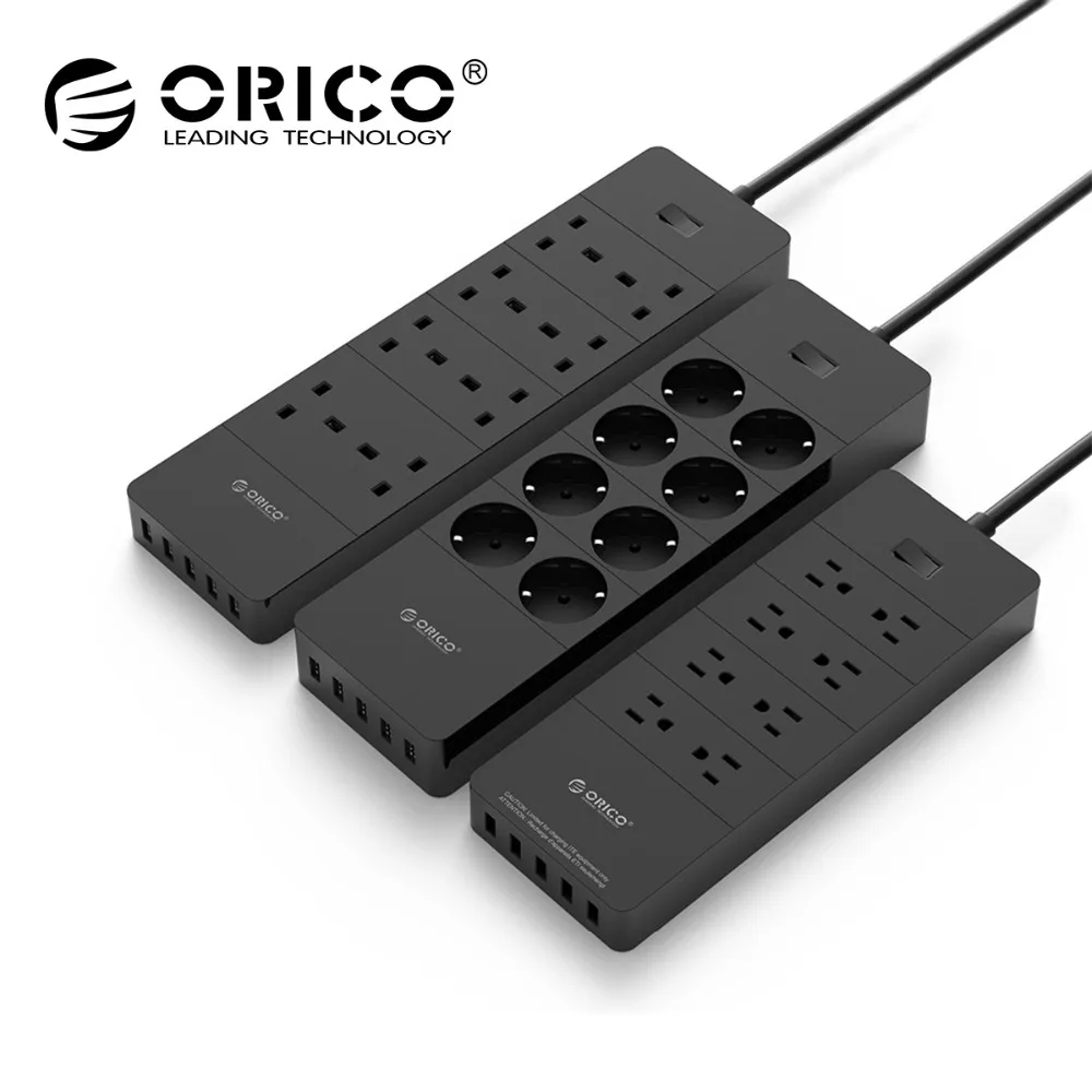 Pаспродажа ORICO мощность розеток 8 выход с 5 USB Стандартный расширение стабилизатор напряжения мощность полосы 5x2. 4A USB зарядное устройство порты HPC V1