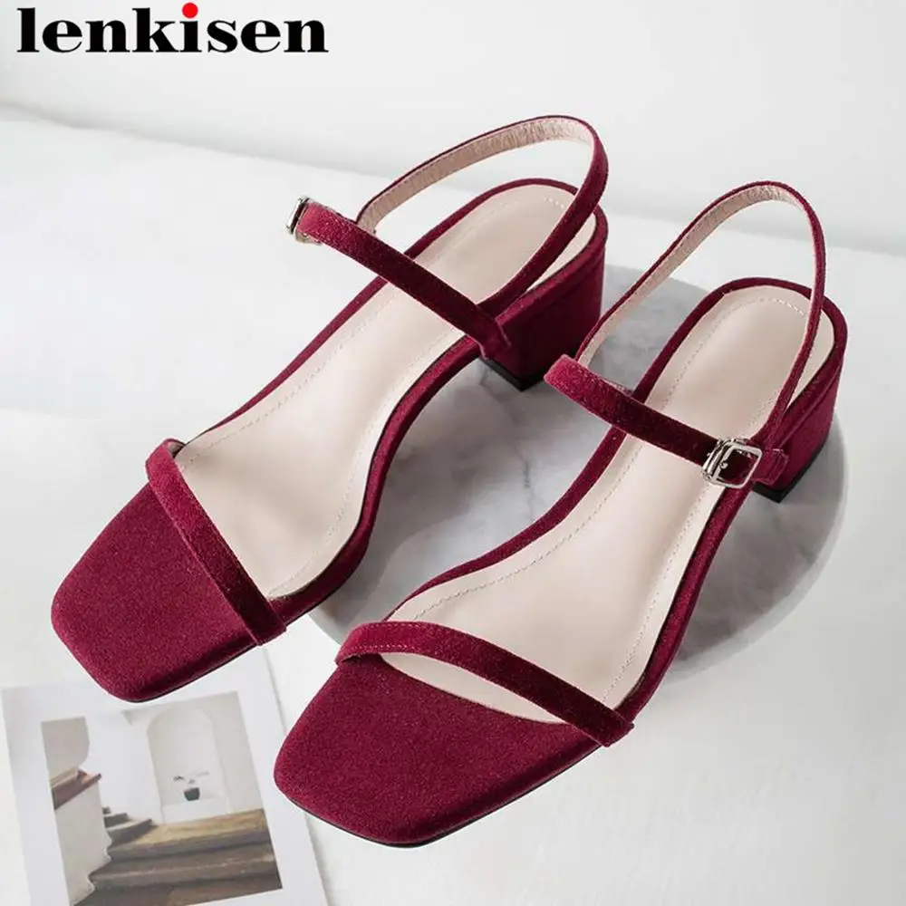 

Lenkisen full grain leather chunky heels buckle strap women sandals new fashion peep square toe streetwear summer sandals L18
