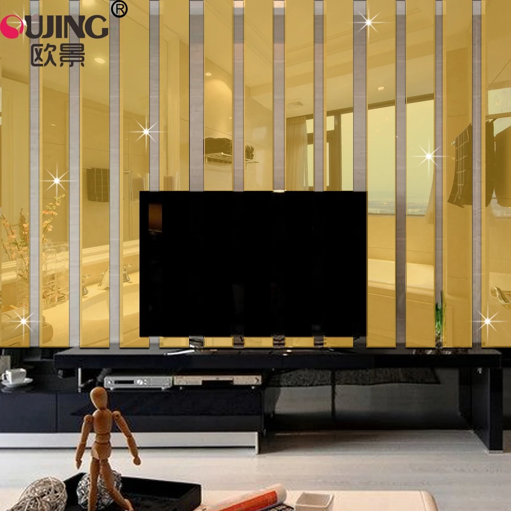 10 قطعة/المجموعة 3D الاكريليك مرآة سطح السلس شريط مستطيل الجدار ملصق غرفة نوم غرفة المعيشة الحمام الديكور DIY ملصق فني