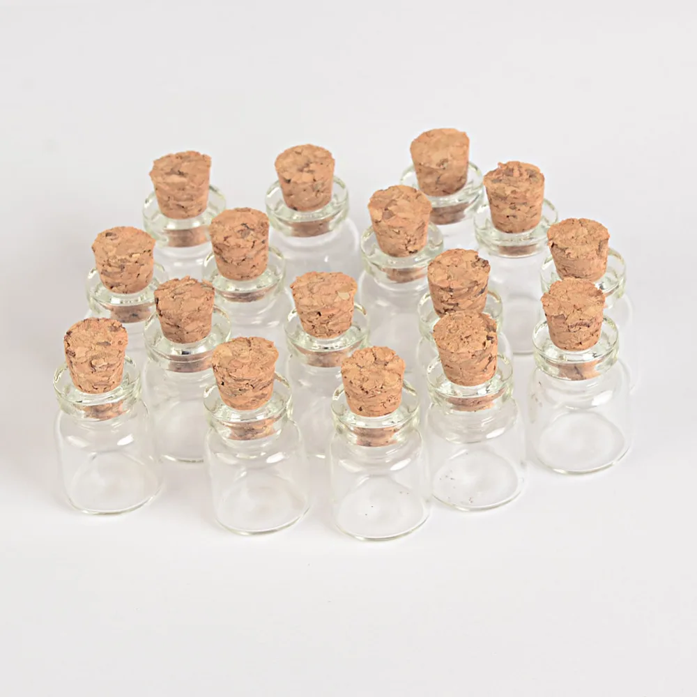 100 pcs 13x18x6 mm Mini Cute Glass Bottles With Corks DIY 0.6 ml Clear