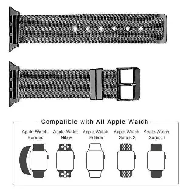 Ремешок из нержавеющей стали с петлей для часов Apple Watch band 4 3 2 1 для iWatch 38 мм 42 мм 40 мм 44 мм серия 5