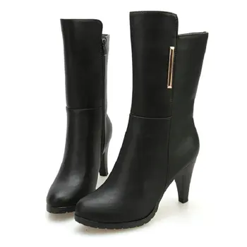 

Nice New Fashion Women Rain Boots , Female Autumn Western Formal Jeans Boots Ladies Vintage High Heels Mid Calf Shoes Woman