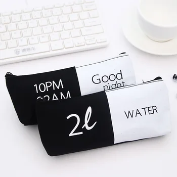 

2018 New Pencil case Simple High capacity Black and white pencil case Canvas pencil case Zipper canvas pen bag School office