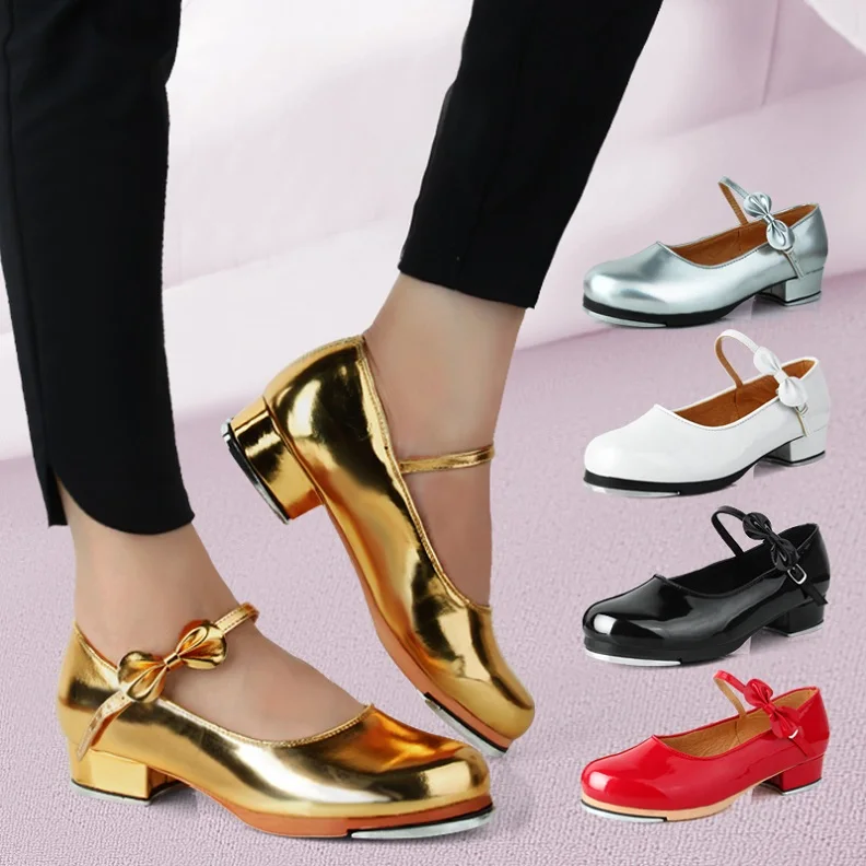 Children's tap shoes women girls' soft straight bottom genuine leather