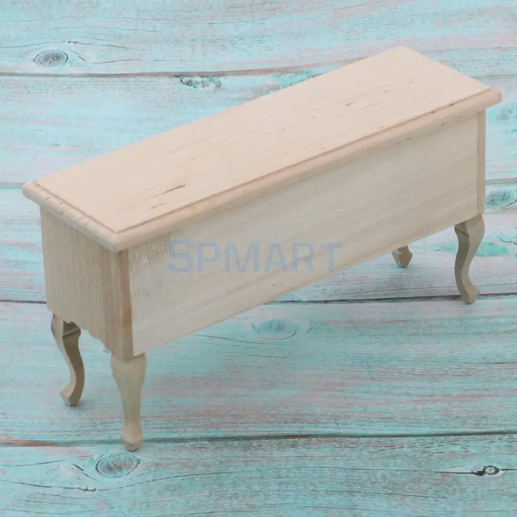 Unpainted 1/12 Dollhouse Miniature Furniture Table Drawers Model and Golden Drawer Pull Room Accessories