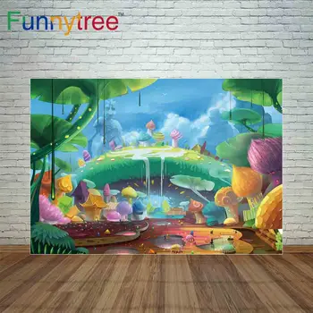 

Funnytree photocall candy bar backdrops fairy tale cartoon birthday party photographic background for photo shoot photography
