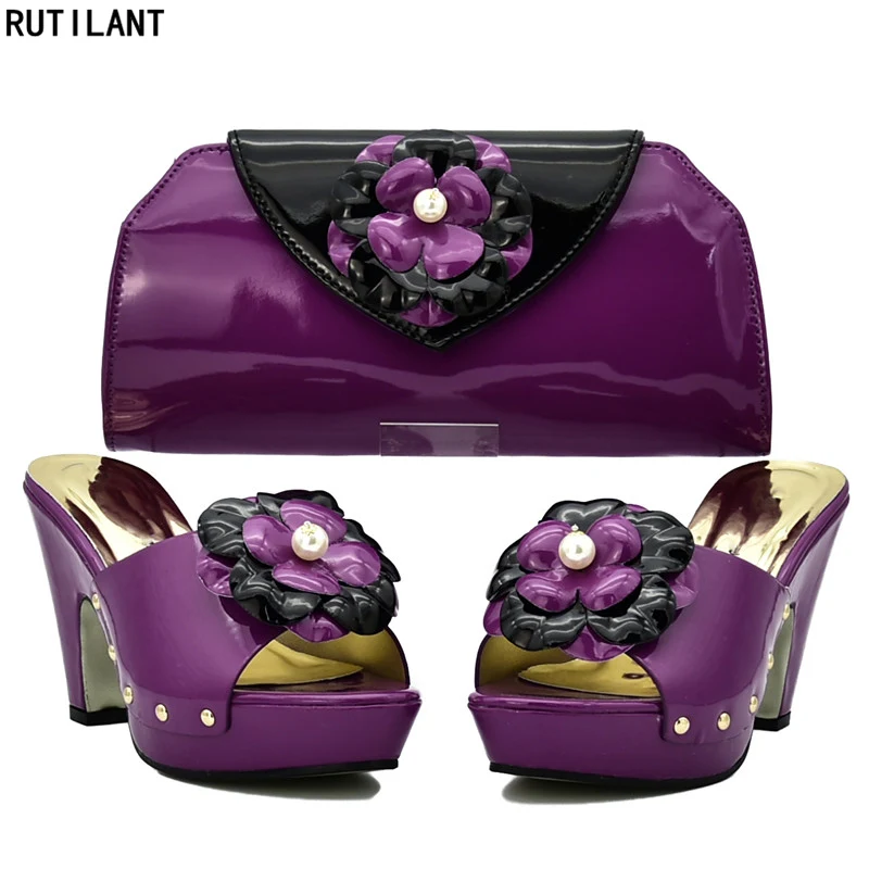 

Latest African Shoes and Bag Women Italian Matching Shoes and Bag Set Decorated with Appliques Shoe and Bag for Nigeria Party