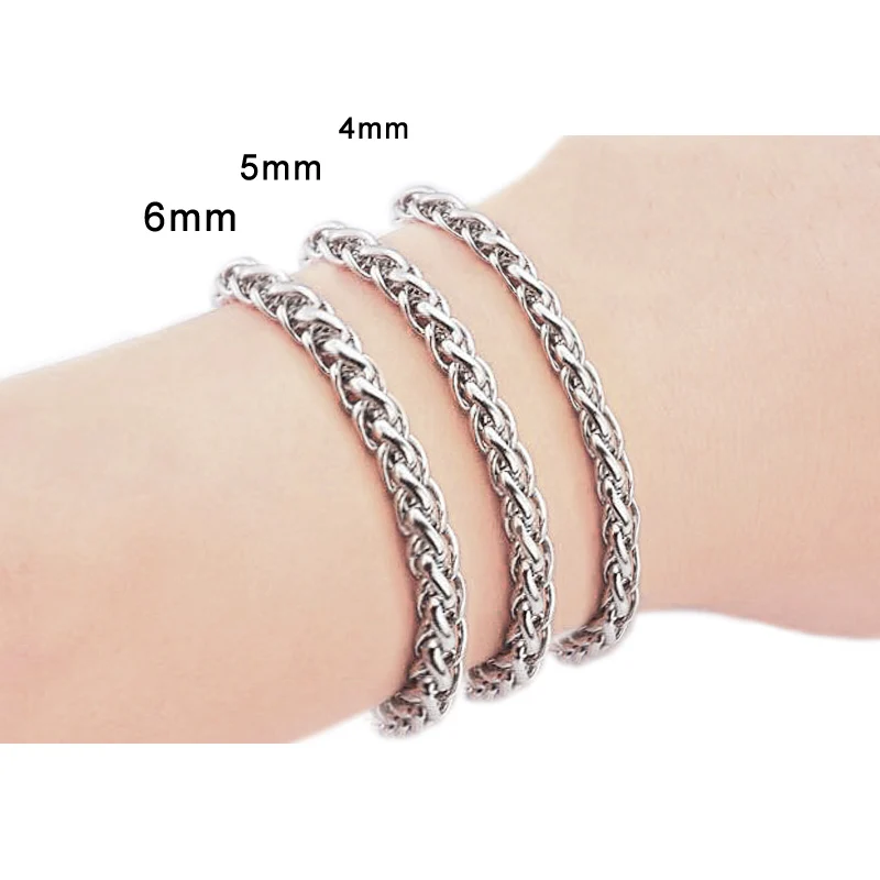 

4/5/6mm Stainless Steel For Men Women Silver/Gold Metal Wheat Woven Chain Bracelets Femme Acier Inoxydable Hip Hop Jewelry