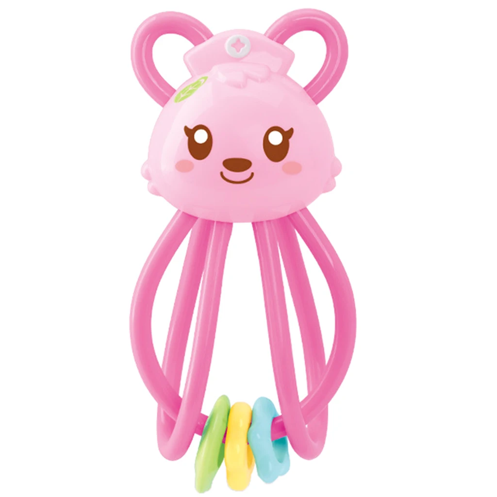 Baby Teether Ring & Rattle Teething Toys - TPU Food Grade Material - Easy To Hold Soft Bendable - Rabbit