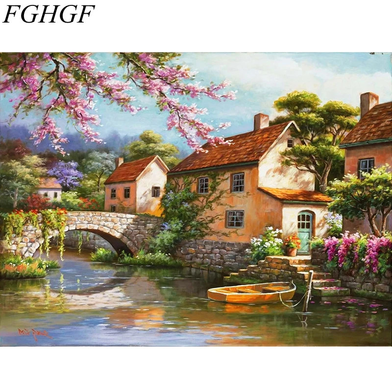 

FGHGF Frameless Beautiful Building Landscape DIY Painting By Numbers Modern Wall Art Canvas Painting Unique Gift For Living Room