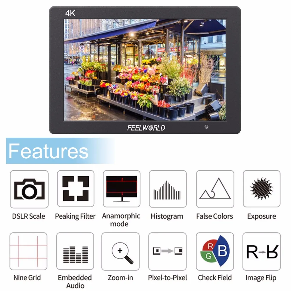 Feelworld T7 7 дюймов ips 4 K HDMI монитор 1920x1200 однотонные Алюминий Корпус на Камера накамерный монитор с усилением фокуса накладные Цвета